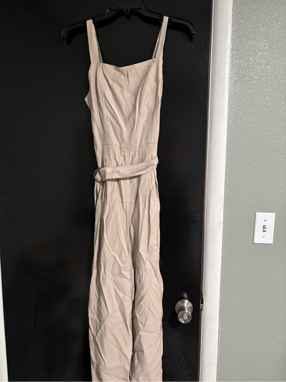 J.O.A. Beige Wide-Leg Belted Jumpsuit
